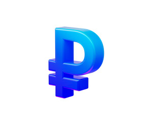 Vibrant blue 3D Ruble symbol representing Russian finance and economic concepts. 3d illustration