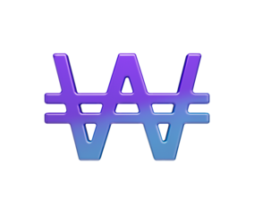 Vibrant 3D Korean Won currency symbol in purple and blue gradient. 3d illustration