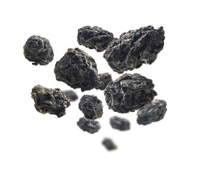 Green oolong tea levitates on white background