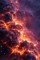Quantum fire hell depicting a fiery landscape in a macro view of the quantum world