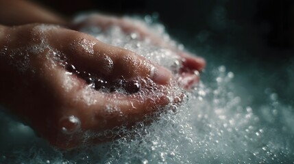 Fototapeta premium Hands washing in rich soap bubbles focusing on hygiene and cleanliness