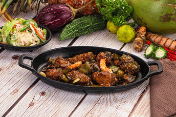 Manchirian breaded prawn with vegetables