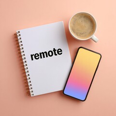 flat lay of desk stationery and tablet with analytics HUD overlay, minimal pastel surface, copyspace