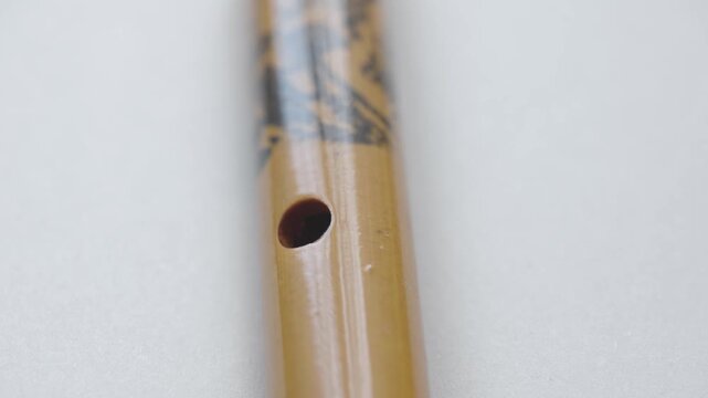 old antique bamboo flute in close-up