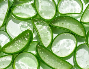 Close-up of sliced fresh aloe vera leaves