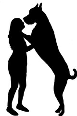 silhouette of a dog and girl 