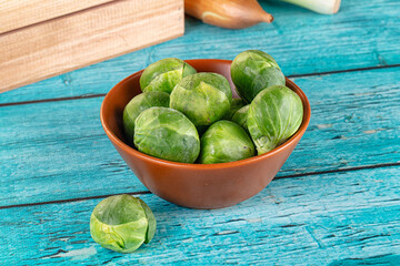 Raw green ripe brussels sprouts