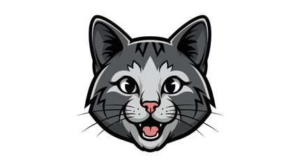 Cute cartoon cat face with a playful expression isolated on white background