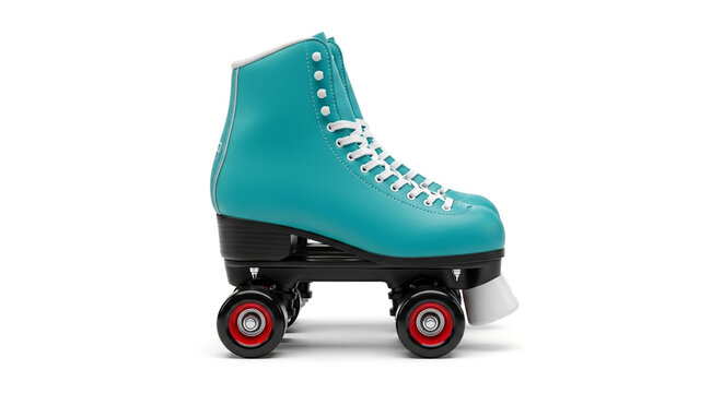 Turquoise roller skate with white laces isolated on white background is a fun way to exercise and enjoy the outdoors with friends and family