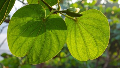Close-up of Vibrant Green Leaves with Sunlight Backlighting in Nature