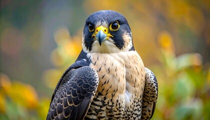 Close-up portrait of a Peregrine Falcon with a blurred background