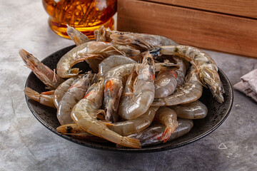 Raw fresh tiger prawn in the bowl