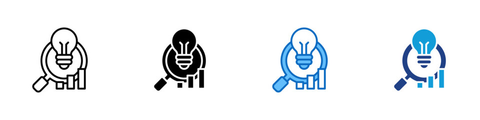 Insight Idea Multiple Style Icon Design Vector - Magnifying glass with light bulb and chart representing insight, innovation, and data-driven solutions