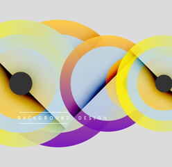 Abstract circles overlap, creating vibrant gradients. Modern design features smooth transitions, bold colors, simple shapes. Background is light gray.