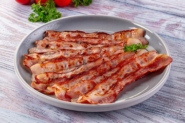 Fried pork bacon for breakfast