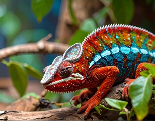 Colorful chameleon on a branch