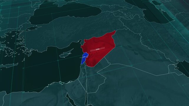Zoom in to the map of Syria and Lebanon, with text and textless.