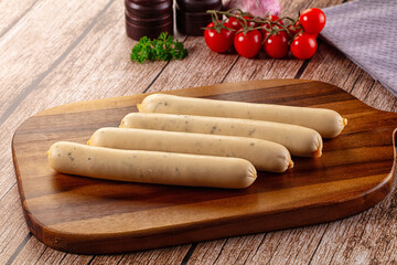 Raw white German veal sausages