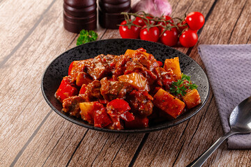 Stew Hungarian goulash with beef and vegetables