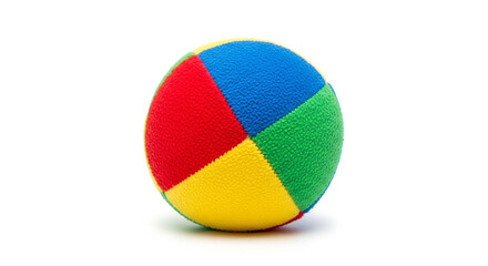 Colorful soft ball isolated on white background, a fun toy for kids with red, blue, yellow, and green sections, perfect for indoor and outdoor play