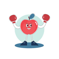 Happy Red Apple Cartoon Character Wearing Boxing Gloves