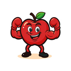 Muscular Red Apple Cartoon Mascot with Confident Smile
