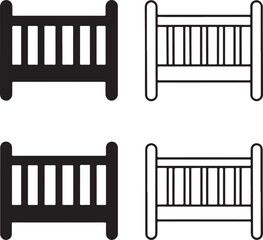 Baby bed icon set, baby crib icons, infant bed symbols, child sleeping furniture vector design, baby bed icon collection, modern baby bed icons, isolated baby bed icon set
