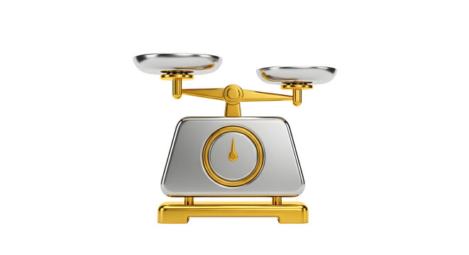 Silver and Gold Mechanical Kitchen Scale with Dial on White Background