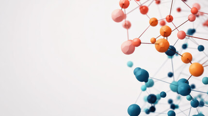 Abstract representation of interconnected spheres and lines in vibrant colors, symbolizing networks or molecular structures.