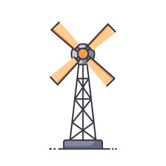Fototapeta premium Wind turbine in flat design with orange blades and gray tower 