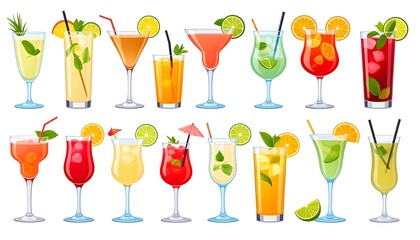 Collection of Refreshing Cocktails with Fruits and Herbs for Summer Relaxation