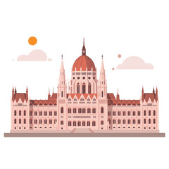 Illustration of the Hungarian Parliament Building at sunset  