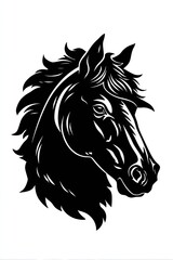 Obraz premium Bold black and white illustration of a horse's head, profile view, with detailed mane and face