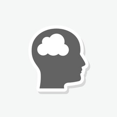 Head icon with cloud sign sticker isolated on gray background