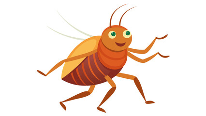 An illustration of a dancing flea, done in a flat design, with an emphasis on its friendly features and a bright color palette