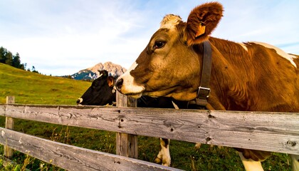 Cows grazing in a mountain pasture