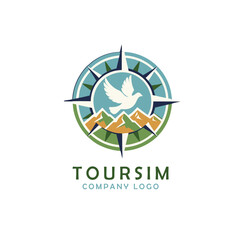 Mountain Explorer Logo with Compass Rose — Retro Crest Badge Featuring Summit, Navigation Symbol, and Adventure Travel Branding