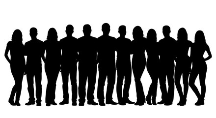 Diverse team of people standing together in solidarity, a powerful silhouette