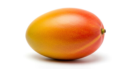 A vibrant and ripe mango, isolated on white background, showcases its smooth skin and juicy flesh, offering a tropical taste of summer