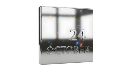 Silver Calendar Block Showing October 24 with Reflective Surface Modern Design