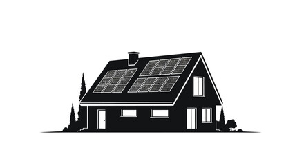 Modern home silhouette with solar panels
