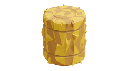 Yellow Wooden Barrel with Rough Textured Surface on White Background
