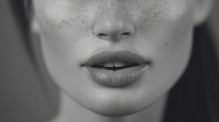Close up portrait of a womans face freckles soft lighting monochrome
