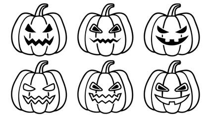 Halloween pumpkin line art vector clip art set