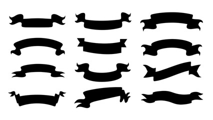 Black ribbon banners set.