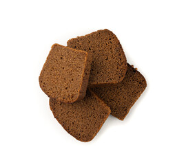 Black rye bread isolated, dark brown sliced loaf, sourdough borodinsky rugbrod square slices