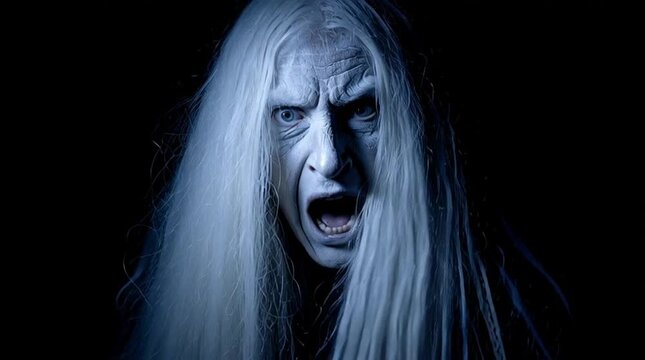 Conjuration. Mad, angry old witcher screams spells. Exorcism. Sorcery