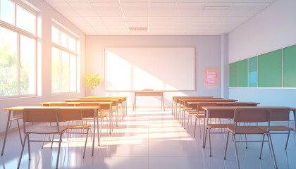 A classroom scene in the emotional light with no one around