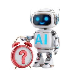 Friendly AI Robot with Clock on Transparent Background
