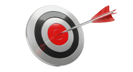 Archery Target with Red and White Concentric Circles and Arrow Hitting Center